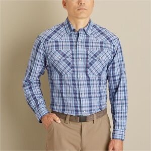 Duluth Trading Co Men’s Armachillo Cooling Western Long Sleeve Shirt Blue 2XLT